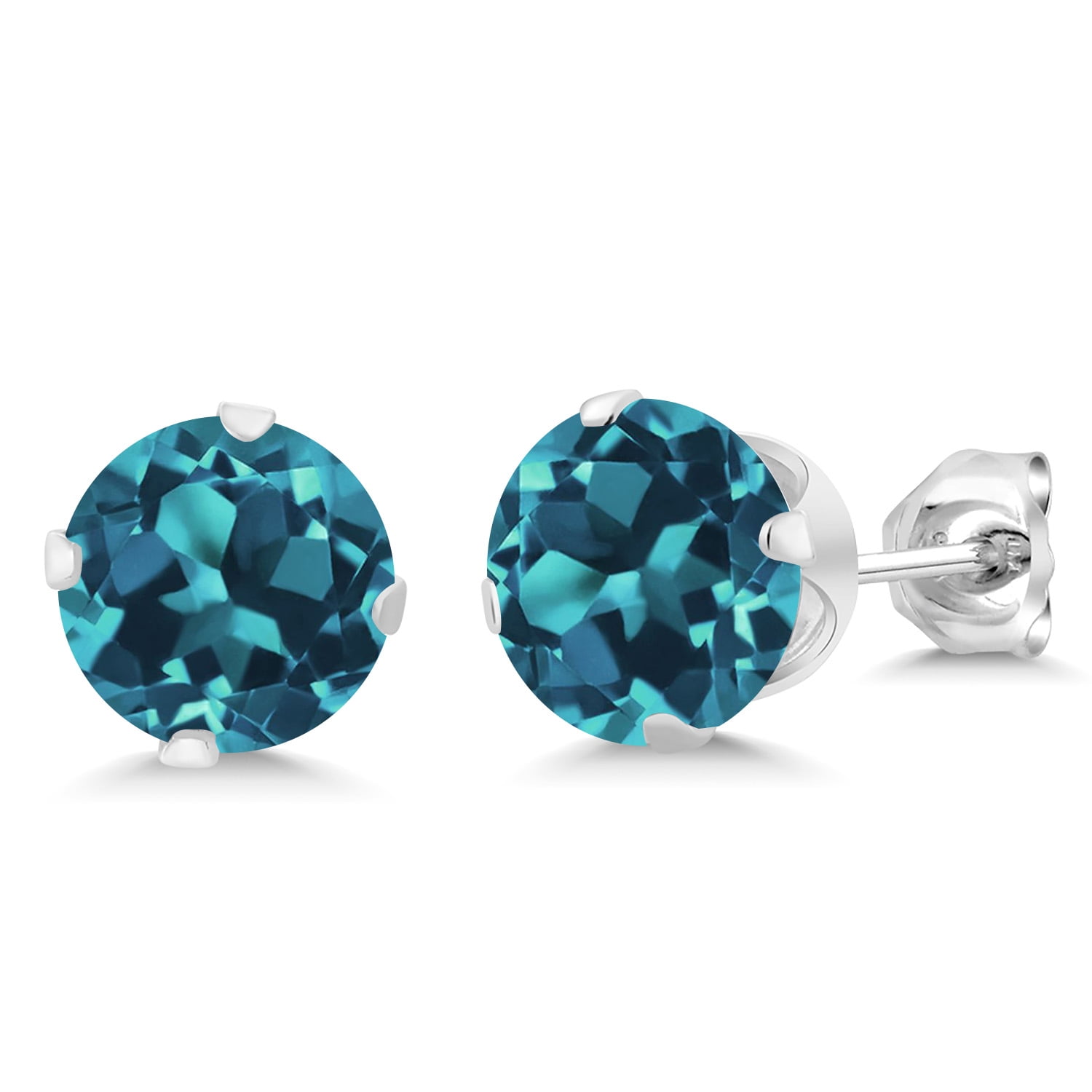 Gem Stone King 925 Sterling Silver London Blue Topaz Stud Earrings for Women Men (3.40 Cttw, Gemstone Birthstone, Round 7MM)