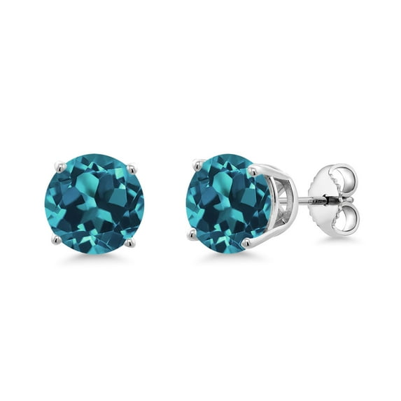 Gem Stone King 925 Sterling Silver London Blue Topaz Stud Earrings for Women Men (5.00 Cttw, Gemstone Birthstone, Round 8MM)