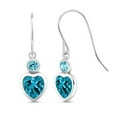 thumbnail image 1 of Gem Stone King 925 Sterling Silver London Blue Topaz and Swiss Blue Topaz French Wire Dangle Hook Earrings for Women (2.20 Cttw, Gemstone November Birthstone, Heart Shape 6MM), 1 of 3