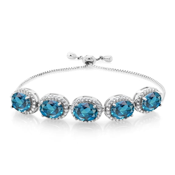 Gem Stone King 925 Sterling Silver London Blue Topaz Tennis Bracelet for Women (12.30 Cttw, Oval 9X7MM, Gemstone November Birthstone, Fully Adjustable up to 9 inch)