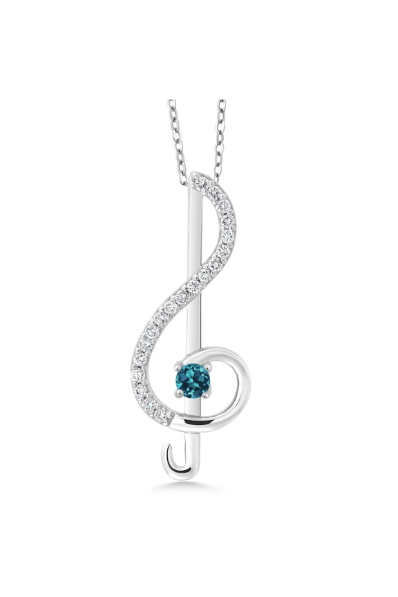 Treble Clef Pendant Necklace Music Note for Women By Keren Hanan | 925 Sterling Silver | London Blue Topaz | 0.32 Cttw | With 18 inch Silver Chain | Fine Jewelry Gifts for Her Mom Wife