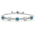 thumbnail image 1 of Gem Stone King 925 Sterling Silver London Blue Topaz and White Lab Grown Diamond Bracelet for Women | 4.40 Cttw | Gemstone November Birthstone | Oval 7X5MM | Fully Adjustable 9 inch, 1 of 6