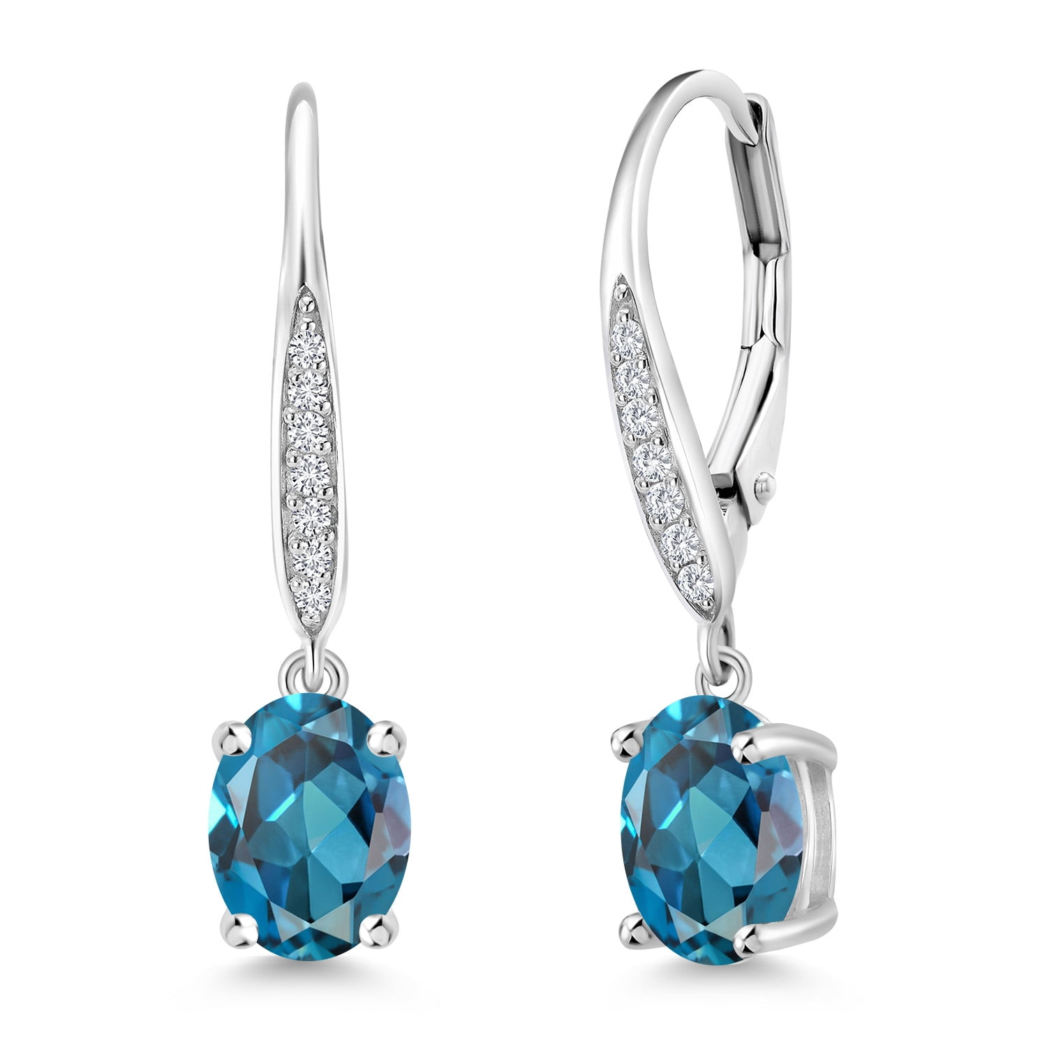 Gem Stone King 925 Sterling Silver London Blue Topaz and White Lab ...