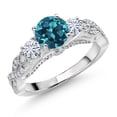 thumbnail image 1 of Gem Stone King 925 Sterling Silver London Blue Topaz and White Moissanite Engagement Ring for Women | 1.57 Cttw | Gemstone Birthstone | Round 6MM and 3MM (Size 7), 1 of 5