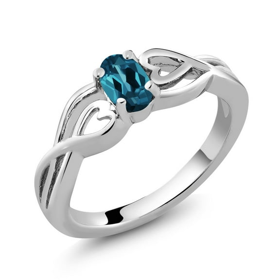 Gem Stone King 925 Sterling Silver London Blue Topaz Women's Ring (0.55 Cttw, Oval 6X4MM, Gemstone Birthstone, Available 5,6,7,8,9)