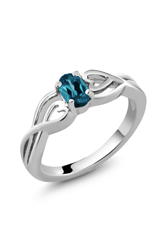 925 Sterling Silver London Blue Topaz Women's Ring (0.55 Cttw, Oval 6X4MM, Gemstone Birthstone, Available 5,6,7,8,9)