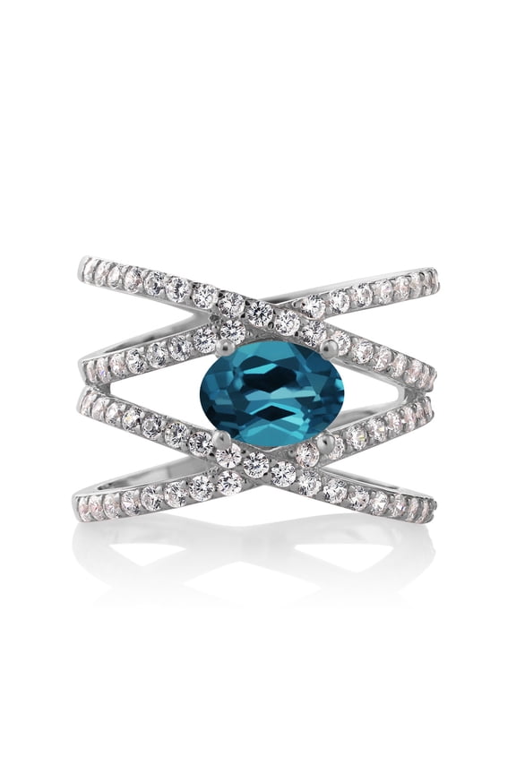 2.23 Cttw London Blue Topaz Ring for Women | 925 Sterling Silver | Oval 8X6MM| Gemstone Birthstone | Available in Size 5, 6, 7, 8, 9
