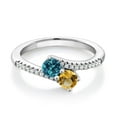 thumbnail image 1 of Gem Stone King 925 Sterling Silver London Blue Topaz and Yellow Citrine Bypass Ring for Women (0.83 Cttw, Gemstone November Birthstone, Round 4MM, Available in Size 5, 6, 7, 8, 9), 1 of 4