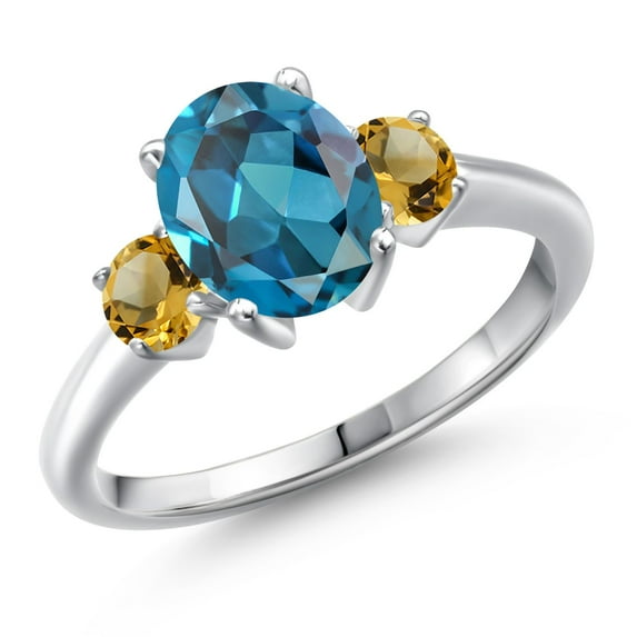 Gem Stone King 925 Sterling Silver London Blue Topaz and Yellow Citrine Engagement Ring for Women | 2.76 Cttw | Oval 9X7MM | Gemstone November Birthstone | Size 5