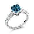 thumbnail image 1 of Gem Stone King 925 Sterling Silver London Blue Topaz and White Created Sapphire Women's Engagement Ring (2.15 Ct Cushion Cut), 1 of 6