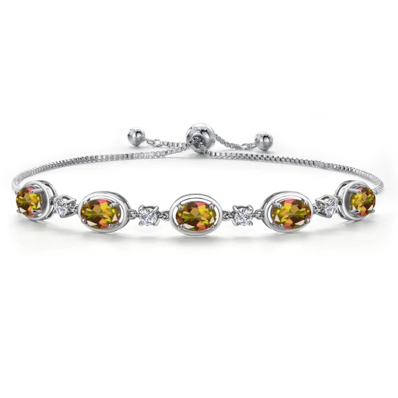 Gem Stone King 925 Sterling Silver Mango Mystic Topaz Bracelet for Women | 6.00 Cttw | Gemstone November Birthstone | Oval 7X5MM | Fully Adjustable 9 inch