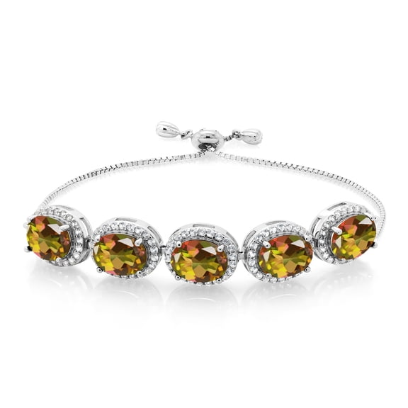 Gem Stone King 925 Sterling Silver Mango Mystic Topaz Tennis Bracelet for Women (11.05 Cttw, Oval 9X7MM, Gemstone Birthstone, Fully Adjustable up to 9 inch)