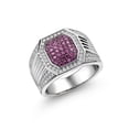 thumbnail image 1 of Gem Stone King 925 Sterling Silver Men's Red Created Ruby Ring Set with Moissanite (1.68 Cttw), 1 of 4