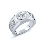 Gem Stone King 925 Sterling Silver Men's Solitaire Ring Set with Moissanite (1.53 Cttw)