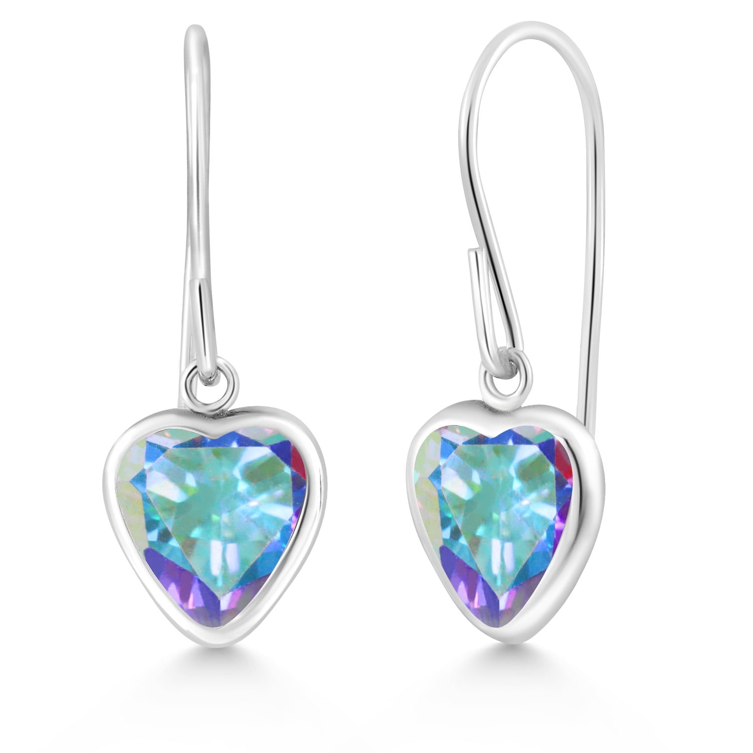 Gem Stone King 925 Sterling Silver Mercury Mist Mystic Topaz French Wire Dangle Hook Earrings for Women (2.00 Cttw, Gemstone Birthstone, Heart Shape 6MM)