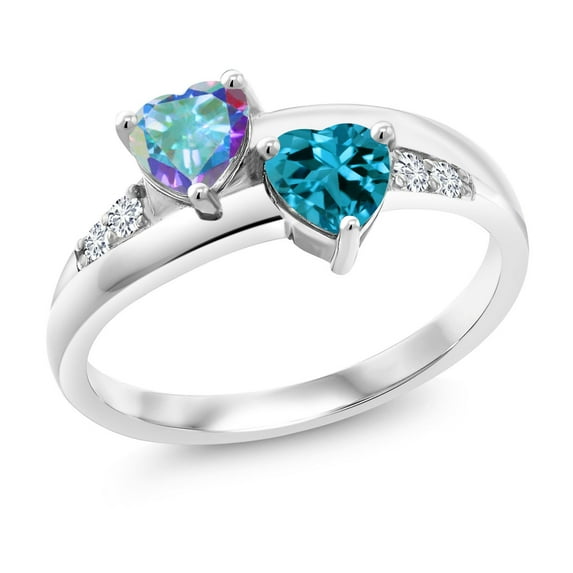 Gem Stone King 925 Sterling Silver Mercury Mist Mystic Topaz London Blue Topaz and Lab Grown Diamond Ring for Women (1.19 Cttw, Gemstone Birthstone, Size 9)