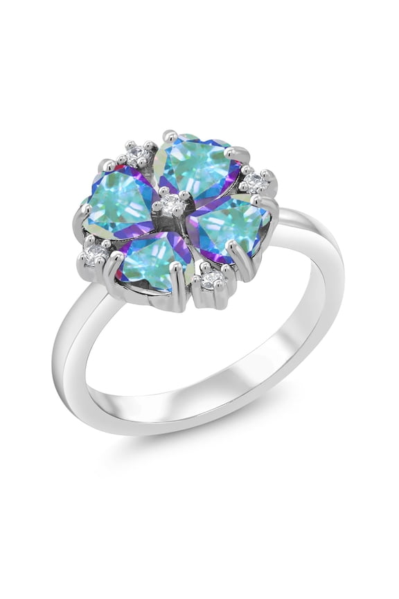 925 Sterling Silver Mercury Mist Mystic Topaz Ring for Women (2.32 Cttw, Heart Shape 5MM, Gemstone November Birthstone, Size 6)