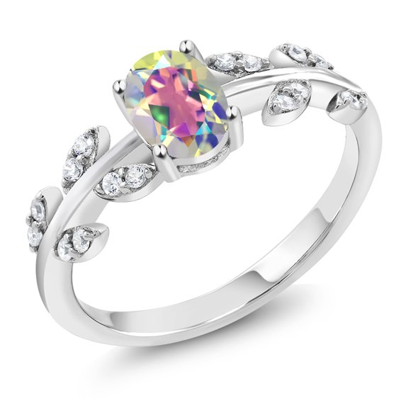 Gem Stone King 925 Sterling Silver Mercury Mist Mystic Topaz Twisted Greek Olive Vine Branch Ring for Women | 1.21 Cttw | Oval 7X5MM | Gemstone November Birthstone | Size 5