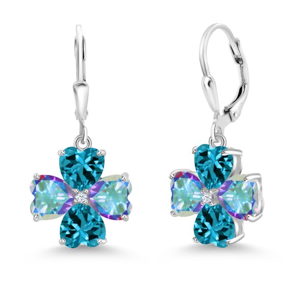 Gem Stone King 925 Sterling Silver Mercury Mist Mystic Topaz and London Blue Topaz Dangle Earrings for Women (7.82 Cttw, Gemstone, Heart Shape 6MM)