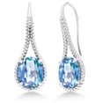 thumbnail image 1 of Gem Stone King 925 Sterling Silver Millennium Blue Mystic Quartz Drop Dangle Earrings for Women | 8.00 Cttw | Gemstone Birthstone | Oval 12X10MM | 1.18 inch, 1 of 5