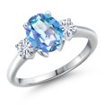 thumbnail image 1 of Gem Stone King 925 Sterling Silver Millennium Blue Mystic Quartz and White Moissanite Engagement Ring for Women | 2.26 Cttw | Oval 9X7MM | Gemstone Birthstone | Size 6, 1 of 7