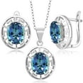 thumbnail image 1 of Gem Stone King 925 Sterling Silver Millennium Blue Mystic Topaz Pendant and Earrings Jewelry Set for Women | 9.00 Cttw | Gemstone November Birthstone | Oval 10X8MM | With 18 inch Chain, 1 of 3