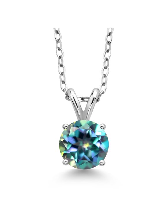 925 Sterling Silver Millennium Blue Mystic Topaz Solitaire Pendant Necklace for Women (2.00 Cttw, Round 8MM, Gemstone Birthstone, With 18 inch Chain)
