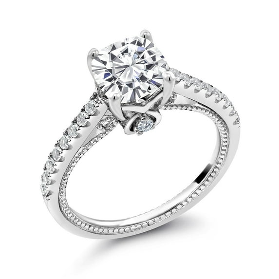 Gem Stone King 2.00 Cttw White Moissanite and Created Sapphire Engagement Ring for Women | 925 Sterling Silver | Cushion 7MM | Fine Jewelry Gifts for Her Mom Women Wife (Size 5)