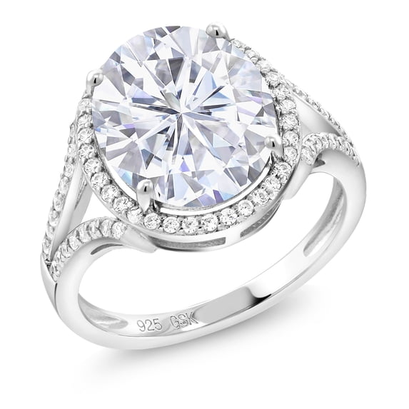 Gem Stone King 925 Sterling Silver Moissanite Ring | 5.97 Cttw | Oval 12X10MM | Wedding Engagement Anniversary Promise Ring for Women | Size 5,6,7,8,9