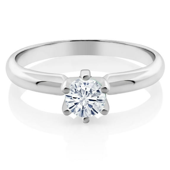 Gem Stone King 925 Sterling Silver Moissanite Solitaire Engagement Ring for Women (0.50 Cttw, Round 5MM, Size 9)