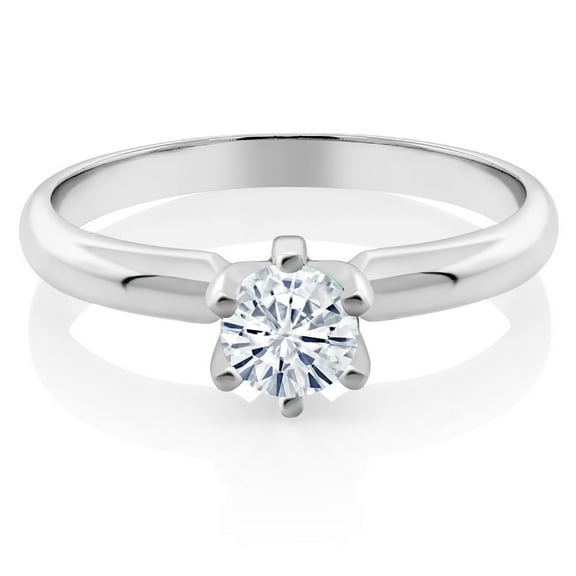 Gem Stone King 925 Sterling Silver Moissanite Solitaire Engagement Ring for Women (0.50 Cttw, Round 5MM, Size 7)