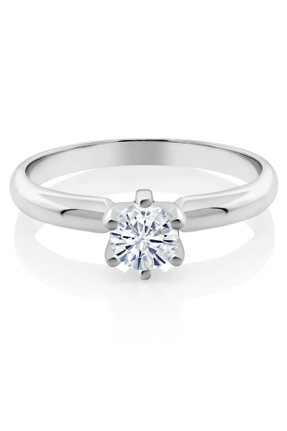 925 Sterling Silver Moissanite Solitaire Engagement Ring for Women (0.50 Cttw, Round 5MM, Size 7)
