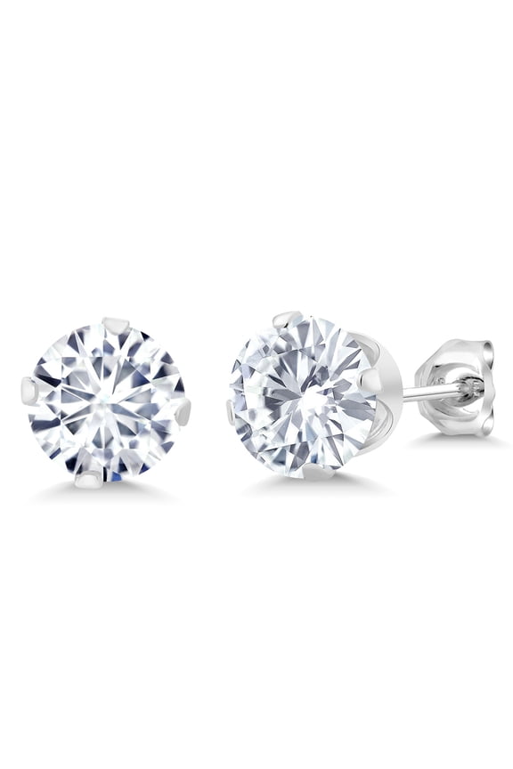 925 Sterling Silver Moissanite Stud Earrings for Women Men (2.40 Cttw, Round 7MM)