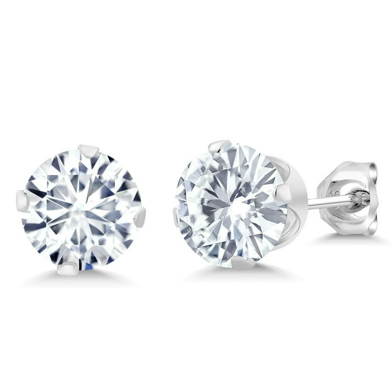 Gem Stone King 925 Sterling Silver Moissanite Stud Earrings for Women Men (2.40 Cttw, Round 7MM)