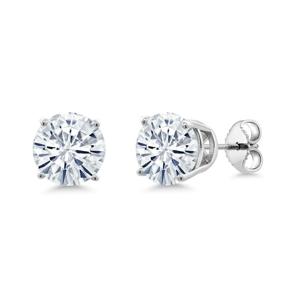Gem Stone King 925 Sterling Silver Moissanite Stud Earrings for Women Men | 3.00 Cttw | Round 8MM