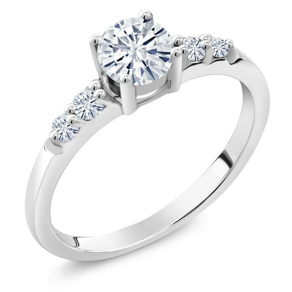 Gem Stone King 925 Sterling Silver Moissanite and White Lab Grown Diamond Engagement Ring for Women (0.65 Cttw, Round 5MM, Gemstone Birthstone, Size 5)