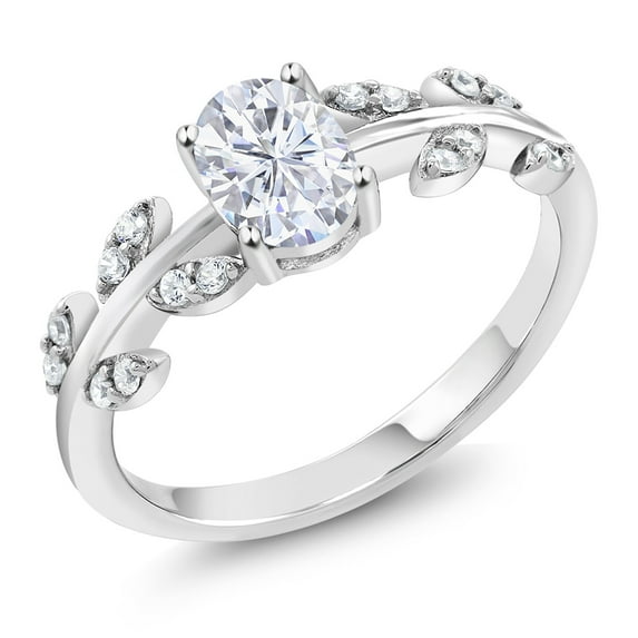Gem Stone King 925 Sterling Silver Moissanite Women Ring (1.11 Cttw, Oval 7X5MM, Available in Size 5, 6, 7, 8, 9)