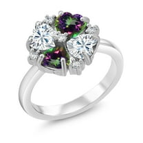 Gem Stone King 925 Sterling Silver Moissanite and Green Mystic Topaz Ring for Women (2.28 Cttw, Heart Shape 5MM, Gemstone Birthstone, Size 5)
