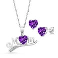 thumbnail image 1 of Gem Stone King 925 Sterling Silver `Mom` 1.27 Ct Heart Shape Amethyst Pendant and Earrings Jewelry Set, 1 of 5