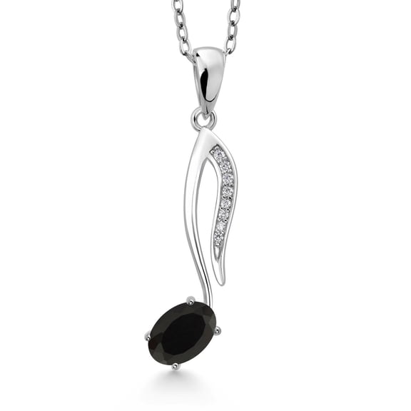 Gem Stone King 925 Sterling Silver Musical Eighth Note Pendant Necklace with Chain Oval Onyx Moissanite (0.44 Cttw)