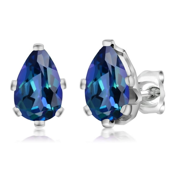 Gem Stone King 925 Sterling Silver Neptune Mystic Topaz 6-Prong Stud Earrings for Women Men (2.00 Cttw, Pear Shape 8X5MM)