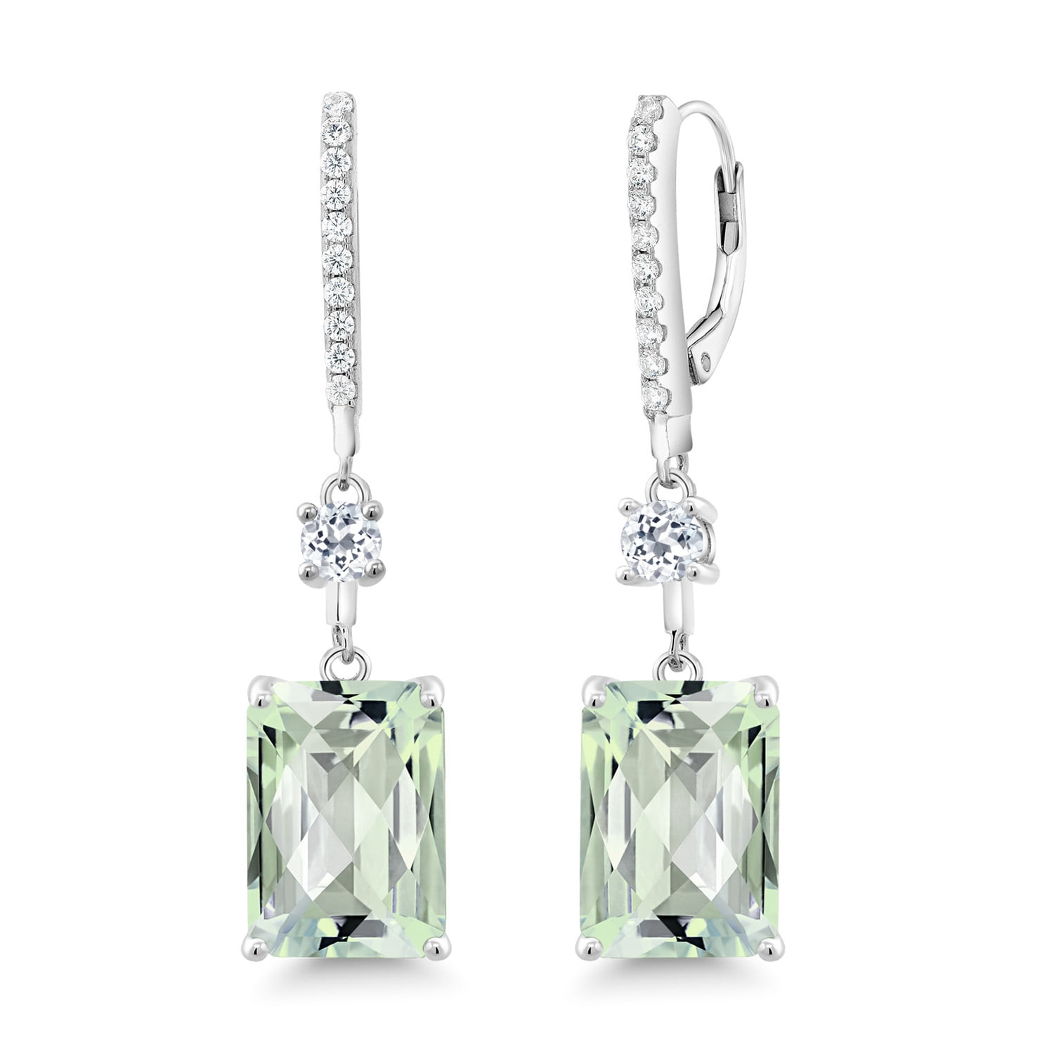 Gem Stone King 14.16 Cttw Octagon Checkerboard Green Prasiolite and White Topaz Dangle Earrings for Women | 925 Sterling Silver | Fine Jewelry Gifts for Women Mom Wife Her