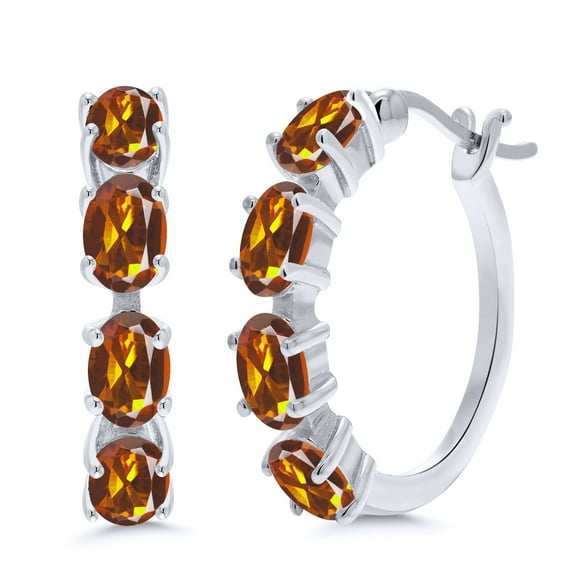 Gem Stone King 925 Sterling Silver Orange Red Madeira Citrine Earrings for Women (3.20 Cttw, Gemstone Birthstone. Oval 6X4MM)