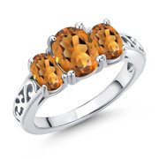 Gem Stone King 925 Sterling Silver Orange Red Madeira Citrine Filigree Style 3 Stone Ring for Women 1.90 Cttw, Oval 8X6MM and 6X4MM, Size 5