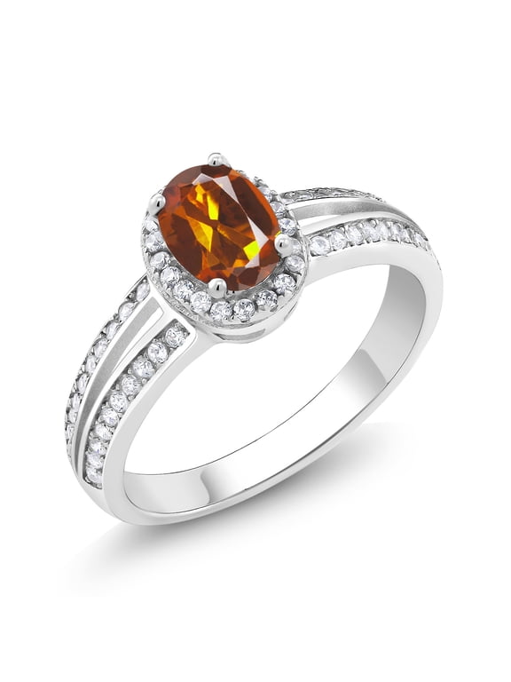 925 Sterling Silver Orange Red Madeira Citrine Gemstone Ring (1.00 Cttw, Oval 7X5MM, Size 9)