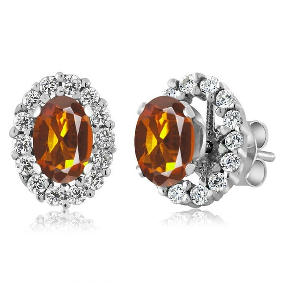 Gem Stone King 925 Sterling Silver Orange Red Madeira Citrine Stud Earrings with Removable Jackets for Women (1.16 Cttw, Gemstone Birthstone, Oval 6X4MM)