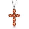 thumbnail image 1 of Gem Stone King 925 Sterling Silver Orange Sapphire Cross Pendant Necklace for Women | 3.30 Cttw | Gemstone September Birthstone | Oval 6X4MM | With 18 inch Chain, 1 of 6