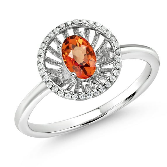 Gem Stone King 925 Sterling Silver Orange Sapphire Ring for Women (1.03 Cttw, Oval 6X4MM, Gemstone September Birthstone, Size 8)