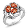thumbnail image 1 of Gem Stone King 925 Sterling Silver Orange Sapphire Ring for Women (2.02 Cttw, Oval 6X4MM, Gemstone September Birthstone, Available in Size 5, 6, 7, 8, 9), 1 of 4