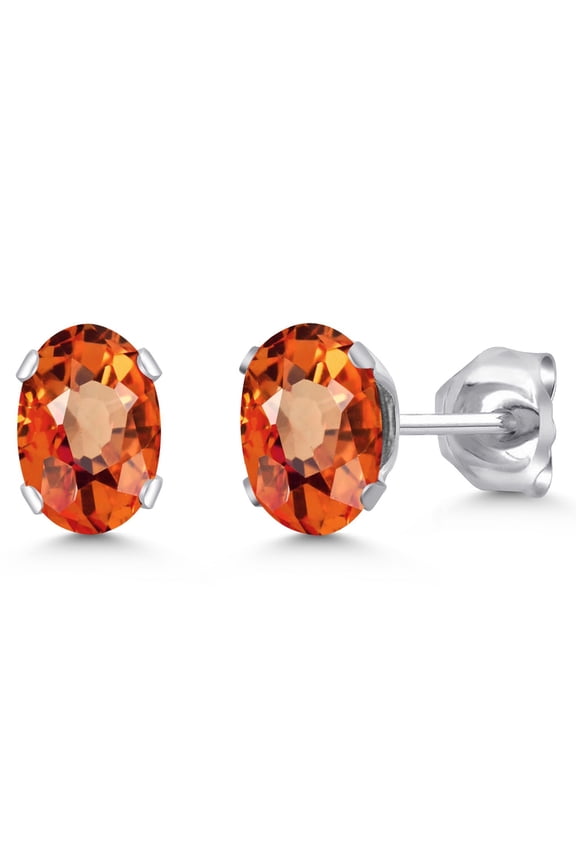 925 Sterling Silver Orange Sapphire Stud Earrings for Women Men (1.10 Cttw Oval 6X4MM)